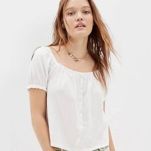 American Eagle White Short Sleeve Faux Button Top Cottagecore Y2K Prairie XS